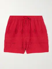 [Marant Étoile] Marant Étoile - Damina Crochet-trimmed Broderie Anglaise Organic Cotton-voile Shorts - Red - FR 40 FR 40 Red