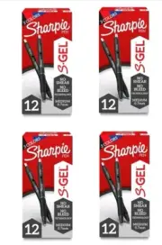 4 Pack (48 Total) Sharpie S Gel Pen Stylo Assorted Black Blue & Red Medium 0.7mm