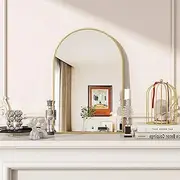 [VooBang] Arched Wall Mirror, 16 x 24 inch Arch Bathroom Mirror, Wall Mounted Vanity Mirror with Arch Metal Frame, Modern Bathroom Vanity Mirror for Bedroom, Living Room, Hanging or Leaning, Gold
