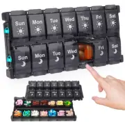 Weekly Pill Organizer 2 Times a Day, Easy Fill & Open AM/PM Medicine Box 7 Da...
