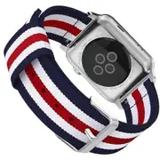 iWatch Band Compatible Apple Watch, Fine Woven Nylon Replacement Band Blue-White-Red-White-Blue 42-44mm