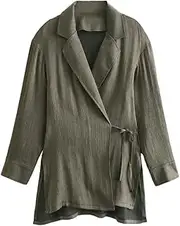 [Zadaos] Women'S Wrinkled Kimono Style Jacket Wide Leg Pants Suit 2-Piece Set Lace-Up Suit Two-Piece Set