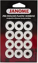 Janome 12 Pack Pre-Wound Plastic Bobbins White Thread