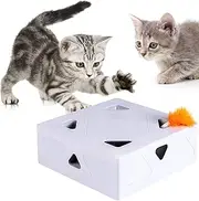Smart Interactive Cat Toy, Ambush Interactive Electronic Cat Toy with Rotating Feather, Auto-Shut Off Funny Cat Feather Magic Box for Indoor Kitty Entertainment Exercise Catching Game (Rechargeable)