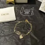 精品全新二手 DIOR 迪奧 金色金屬手鏈 仿水晶手鏈 愛心搭配金色CD手環 B1626C 女款手鏈