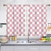 Ohocut Pink Checkered Kitchen Curtains, Rustic Farmhouse Kitchen Curtain, Checkerboard Vintage Small Kitchen Curtains Sets for Bathroom Cafe Window Treatment Drapes 2 Panels (Each 27.5x39 Inch)