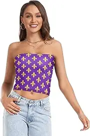 [GuoChe] Sexy Crop Tops for Women Fleur De Lis Purple Mardi Gras Fat Tuesday Sexy Halter Tops for Women Tube Bras for Teen