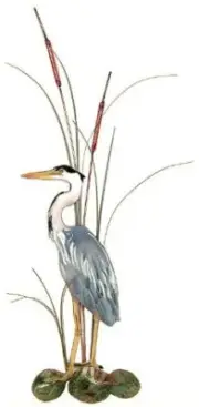 Bovano - Wall Sculpture - Small Great Blue Heron with Cattails Facing Left