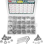 NEWURBAN 880 Pcs M2 M3 M4 M5-304 Stainless Steel Hex Socket Head Cap Metric Bolts Screws Nuts Washers Assortment Kit - Allen Hex Drives - Button Head Cap Screws- Storage Box
