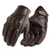 Motorcycle Gloves Men Touch Screen Brown Leather Electric Bike Glove Cycling Full Finger Motorbike Moto Bike Motocross Luvas Perforated Brown L