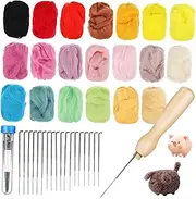 [Operitacx] 1 Set Colorful Felt Set Merino Wool Yarn Crafting DIY Kit Wool Roving Felting Wool Needle Wool Material Package Felting Kits Craft Kits for Adults Beginners Felting Supplies
