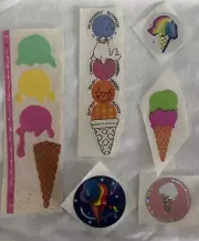 Vtg 80s Cardesign HOT SPOTS Rainbow Ice Cream Cone Foil Lot 6 Stickers HTF Bonus