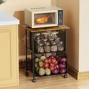 Rolling Kitchen Microwave Cart with Pull-Out Baskets, Kitchen Storage Rack 3-Tier Small Coffee Bar Station Microwave Stand Kitchen Island Cart on Wheels for Fruit Potato Onion Drink Bread Spice