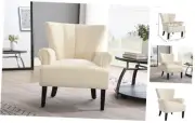Modern Channel Tufted Chairs w/Rolling Arms, High Back Single Sofa Beige