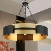 26-Inch Modern Chandelier Industrial Black and Gold Light Fixture Large Drum
