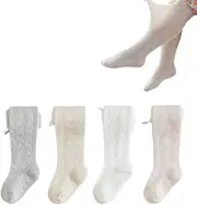 WATOCHE Baby Toddler Girl's Tights 3/4/5 Pack Cable Knit Leggings Little Girls Seamless Stockings Bows Cotton Pantyhose