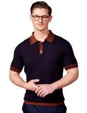 [Mckinnon & Co] Buttoned Contrast Shirt in Navy/Brown