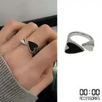 在飛比找momo購物網優惠-【00:00】韓國設計個性潮流黑色雙愛心造型開口戒 戒指(黑