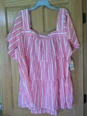 New Terra & Sky Women plus Size Sq Neck Tiered Tunic Shirt Top Shirt Coral
