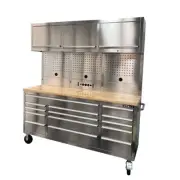 HighQuality 1.8x2.0M Stainless Steel Workbench Rolling Cabinet w/ Powerboard