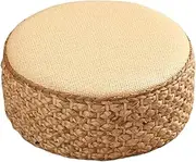 Generic Rattan Tatami Seat Cushion Footstool Round Ottoman Floor Cushion for Balcony Home, Beige, as Described