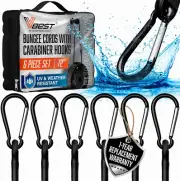 Extra Long Bungee Cords with Carabiner Hooks - Large Heavy Duty Outdoor Black Bu