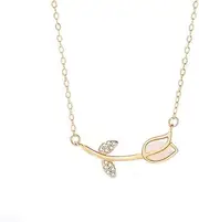 [N\A] Tulip Necklace 925 Sterling Silver Gold Plated Tulip Necklace for Women Girls Tulip Pendant Necklace Chain Choker Tulip Flower Necklace
