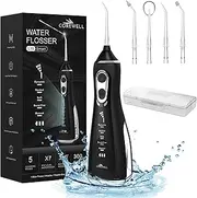 COREWELL Water Dental Flosser Teeth Pick - 5 Modes 4 Jet Tips Portable Cordless Oral Irrigator, Rechargeable IPX7 Waterproof 300ML Detachable Water Tank Electric Teeth Cleaner for Home & Travel