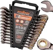 HORUSDY 12-Piece Ratchet Spanner Set | Metric 8-19 mm | Combination Ratcheting Spanners Set with Organizer | 72-Teeth | Nickle Plating Chrome Vanadium Steel
