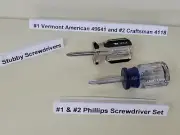 #1 #2 Phillips Stubby Short Screwdriver Set Craftsman 4118 & VA 49641 NOS USA