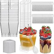 MerryNine 100 Pack 5oz+3oz Dessert Cups with Lids, Plastic Parfait Cups with Lids and Spoons, Clear Reusable Yogurt Parfait Container, for Beverage, Ice Cream, Ice Coffee, Fruit, Appetizer, Tasting