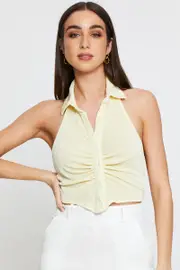Yellow Button Front Top Sleeveless - Size M, Women's Tank Semi Crop