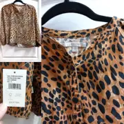 BRIXTON RYDER 3/4 SLEEVE WOVEN LEOPARD PRINT WOMENS CROP TOP SMALL NEW WITH TAGS