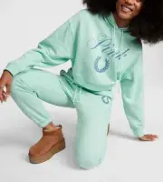 Victoria's Secret Pink Crop Hoodie + High Waist Gym Pants Set Opal Blue L NWT