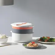 ANJIAOSHOU Microwave Steamer, Microwave Rice Cooker and Grain Steamer, for Kitchen Microwave Vegetable Steamer, with Handle and Plate