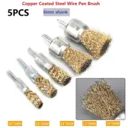 5 X 6mm Shank Copper Plating Stainless Steel Wire Wheel Brushes Rotary Tool Set