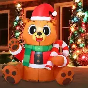 5 FT Inflatable Lighted Christmas Teddy Bear Inflatable with Build-in LEDs