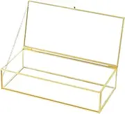 Kendiis Glass Jewelry Box, Vintage Rectangle Gold Keepsake Box Organizer Box Vanity Lidded Box Home Decor Accent Decorative Box for Storage Trinket Rings Bracelet
