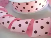 5 yard Pink/Brown Polka Dots Grosgrain 1.5" Ribbon/38mm Wide/Polyester/Bow R20-F