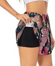[GaxfjRu] Bohemian Elephant Pattern Print Women's Running Shorts High Waisted Running Shorts Pocket Sporty Gym Elastic Short