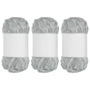 3pcs Velvet Chenille Yarn Bulky Fluffy Chunky Yarn for Crochet Light Gray, 80m