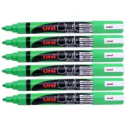 NEW 6x Uni-Ball Chalk Marker Bullet Tip 2.5mm Fluoro Bright Green Pack Glass PWE