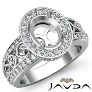 Diamond Engagement Pave Filigree Ring Platinum 950 Oval Shape Semi Mount 0.75Ct