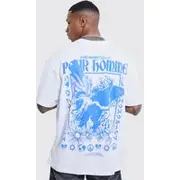 Mens White Oversized Floral Cupid Back Graphic T-shirt