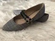 Crown & Ivey pointed toe sahara flats, US Size 7.5 M. Brand new. Grey Plaid.