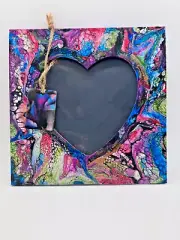 Hand Painted Wooden Heart Picture Frame Art One-of-a-kind "Brightest Bubbles"