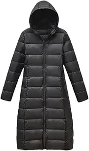 [Generic] Womens Long Jackets Ultra Light Down Jacket With Hooded Windbreaker Outerwear Warm Thick Parka
