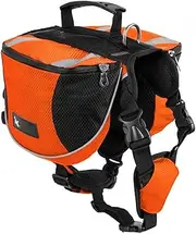 Saddle Bag, Dog Backpack for Medium Large Dogs, Panniers Backpack for Travel, Hiking, Training, Reflective, Waterproof, Adjustable Cable Harness Vest with Handle (Orange, L (Dog 28 kg - 40 kg)