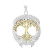 Tree of Life 925 Sterling Silver Pendant Fine Spiritual Jewelry Gold Accent