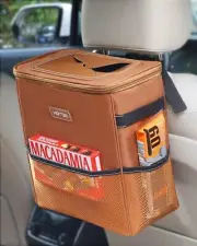 Car Trash Can with Lid, Leak-Proof, Storage Pockets, 3 Gallon Organizer – Brown